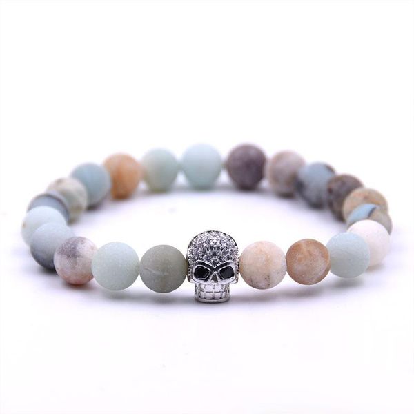 Commercio all'ingrosso caldo New Natural Stone Skull Bracciali Healing Balance Beads Bracciale sportivo per uomo Donna Stretch Yoga Jewelry