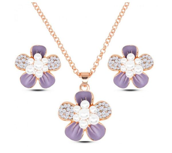 

цветок ожерелье серьги комплект ювелирных изделий 18k позолоченный кристалл комплект ювелирных изделий высокого качества женщины лучший пода, Silver