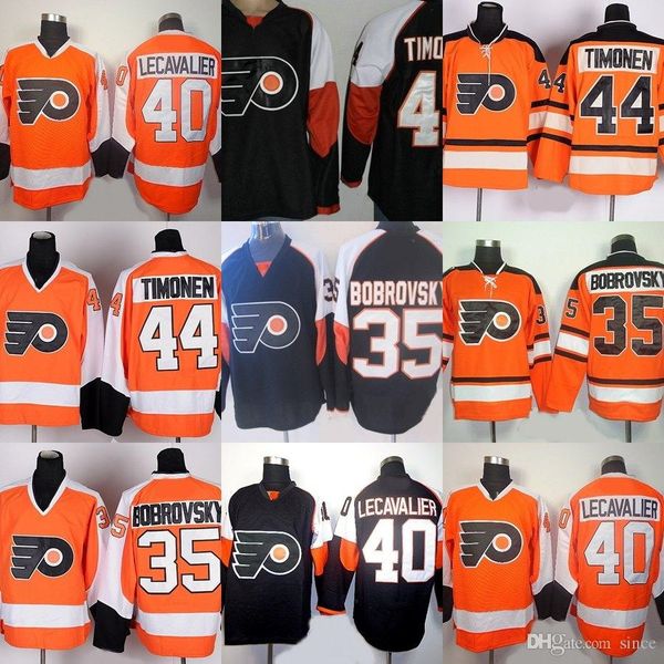 

customize men's philadelphia flyers #35 bobrovsky #40 lecavalier #44 timonen black orange beige ice hockey jerseeys in, Black;red
