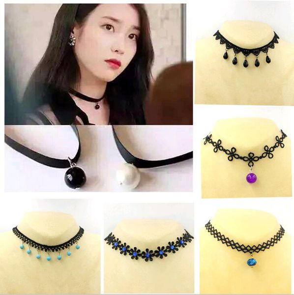 

fashion vintage lolita choker necklace black leather women punk lace collars multi styles jewelry mixed order cheap, Golden;silver