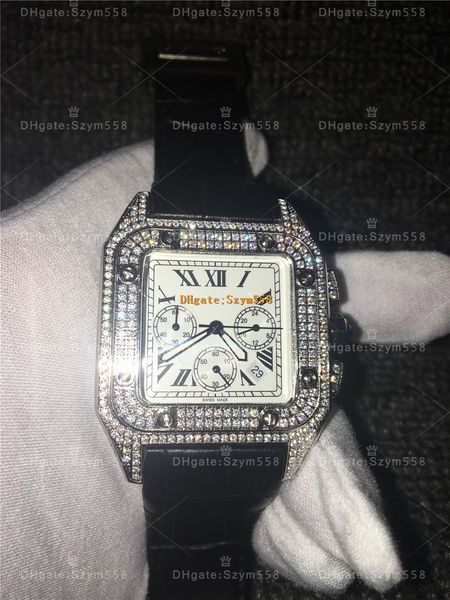 

Santos100 полный Алмаз часы высокое качество хронограф кварцевый механизм роскошные мужские часы серебро Wtahc 100xl 316 нержавеющей часы l