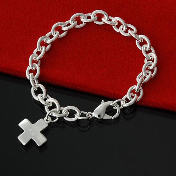 

factory direct wholesale and retail 925 sterling silver lobster smooth short cross bracelet silver jewelry, Golden;silver