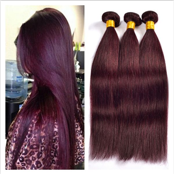 Compre Grado 9a Brasileño Extensiones De Pelo De Borgoña 99j Wine Red 3bundles Brasileño Sedoso Recto De Color Rojo Burdeos Cabello Humano Teje Dhl