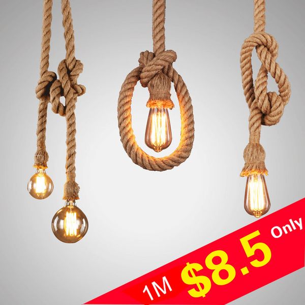 L6 Personality Rope Pendant Light Creative Retro Vintage Lamp Loft Industrial Lamp 1 2 Meter For Dining Living Bed Room Hanging Ceiling Lights White