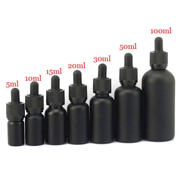 

wholesale- 20pcs 10ml 30ml black frosted glass dropper bottles essential oil container e liquid empty bottle