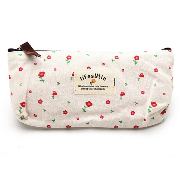 

wholesale-fresh countryside style flower floral canvas pencil case pen bags cosmetic makeup bag pouch wallet zipper storage purse bag gift