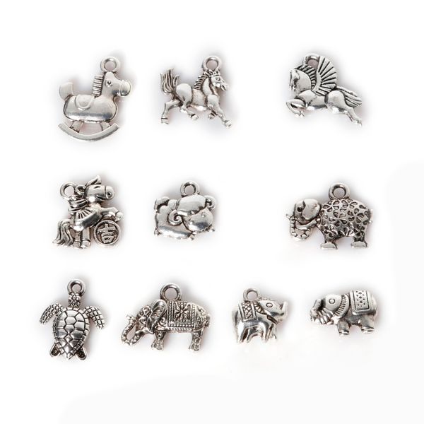 

new new fashion jewelry 94pcs ancient silver mixed horse elephant tortoise charmes pendants diy fashion charmes jewelry makin, Bronze;silver