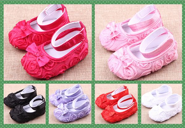 Großhandel Babyschuhe Baby Schuhe mit weichem Boden Rosen Prinzessin Schuhe Kleinkindschuhe 0 - 1 Jahr Mischung 6 Farbe 1 Paare/Los