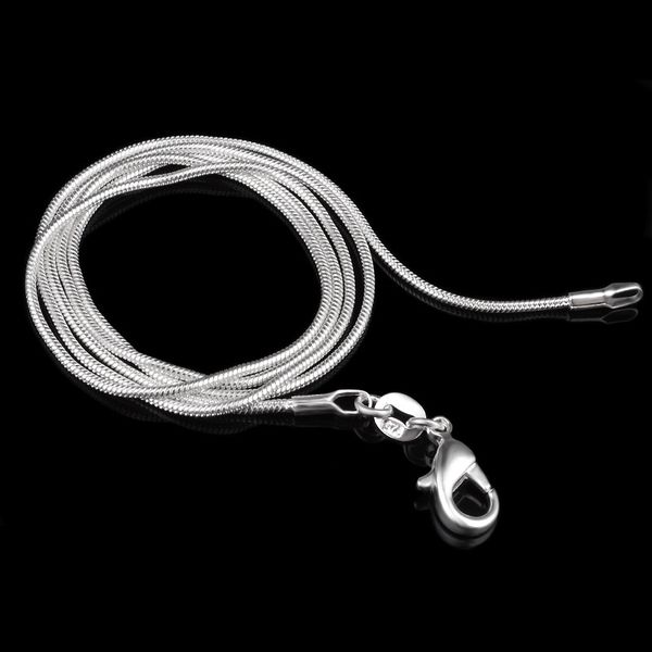 

wholesale selling 100 pcs 925 sterling silver smooth snake chain necklace lobster clasps chain jewelry size 1mm 16inch --- 24inch