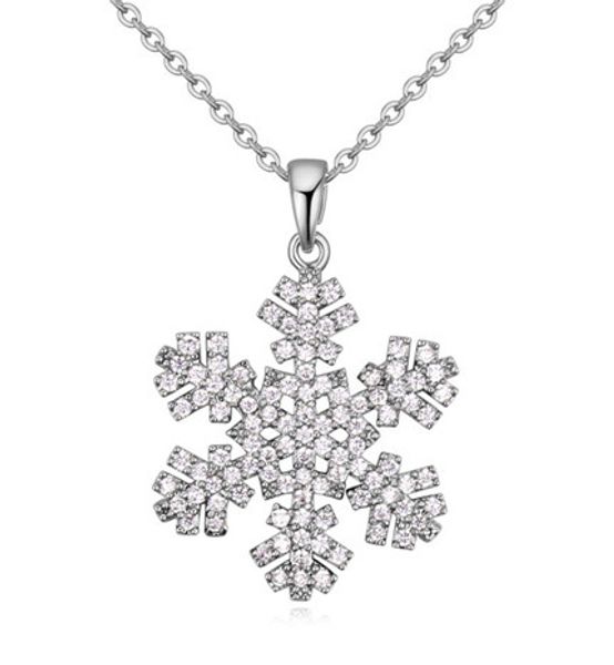 

necklaces pendants fashion women quality zircon 18k gold plated snowflake clavicle chain necklaces jewelry wholesale drop shipping tn045, Silver