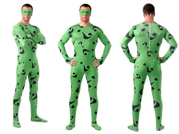 

green fetish full body suits the riddle question mark lycra spandex superhero spiderman zentai suits halloween costume s m l xl xxl, Black