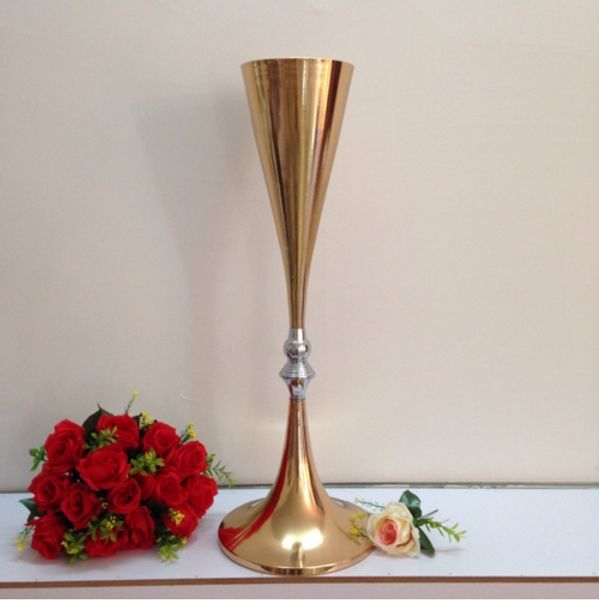 Frete Grátis entrega rápida suprimentos de casamento trompete de ouro decoração de mesa de casamento centrais de casamento vaso de flor 10 pçs / lote