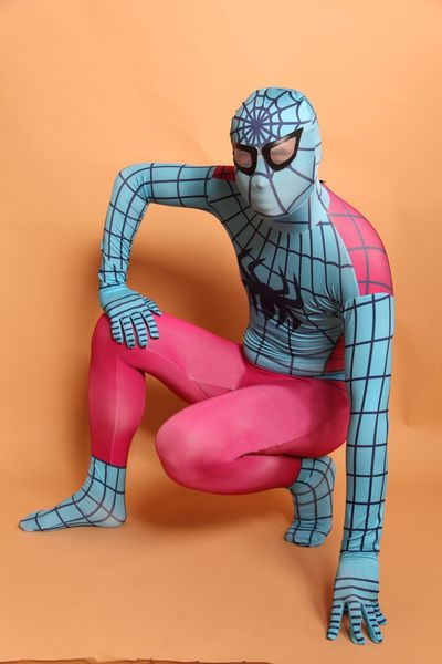 

d2-009)full body red and blue lycra spandex superhero spiderman zentai suits halloween costume, Black;red