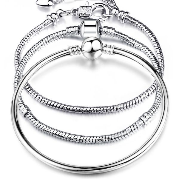

925 sterling silver love 3mm snake chains 17-21cm bracelet & bangle fit european beads charm fashion diy jewelry accessories, Black