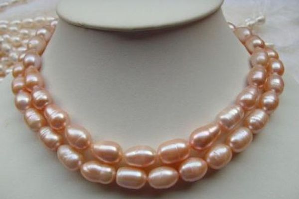 

surprising 2 row 11-13mm natural south sea pink pearl necklace 14k yellow clasp, Silver