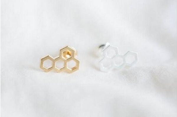 

fashion honeycomb stud earrings wholesale ing, Golden;silver