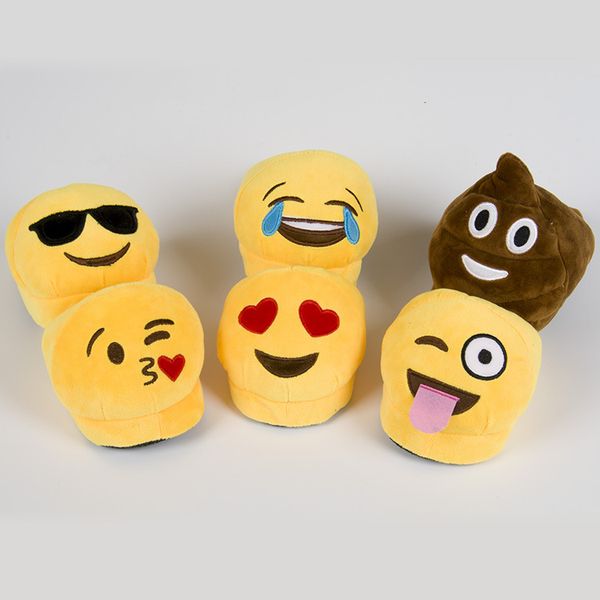 Acheter Nouveau Drôle Emoji Sourire Bande Dessinée En Peluche Chausson Chaussures Emoji Sourire Doux Chaud Ménage Pantoufles Dhiver Unisexe Broderie