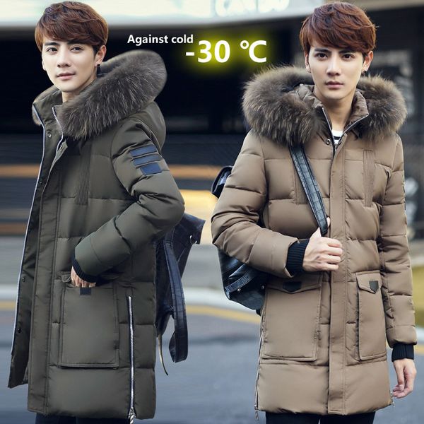 

wholesale- new men's defy cold -30 degree celsius plus long keep warm down jacket white duck down jacket men fur collar thick winter co, Black
