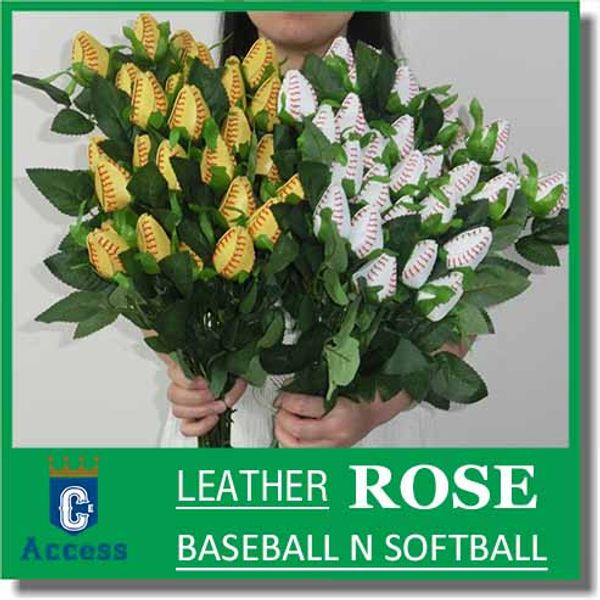 

softball/baseball leather long stem rose, game, sport, player, gift, Silver