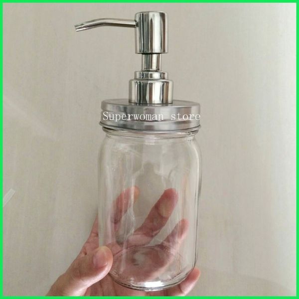 

Free Shipping Hot Sale Mason Jar Pump Lid With 304 Stainless Steel Pump lid Head for soap liquid dispencer mason jar lid