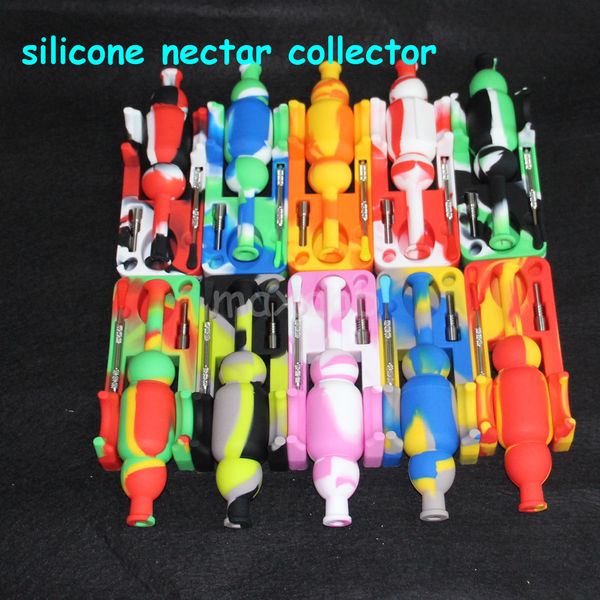 kits de néctar de silicone de narguilé com 10mm gr2 unhas de titânio e ferramenta dabbber tubs de tubo de água Mini silício borbulhbler bong