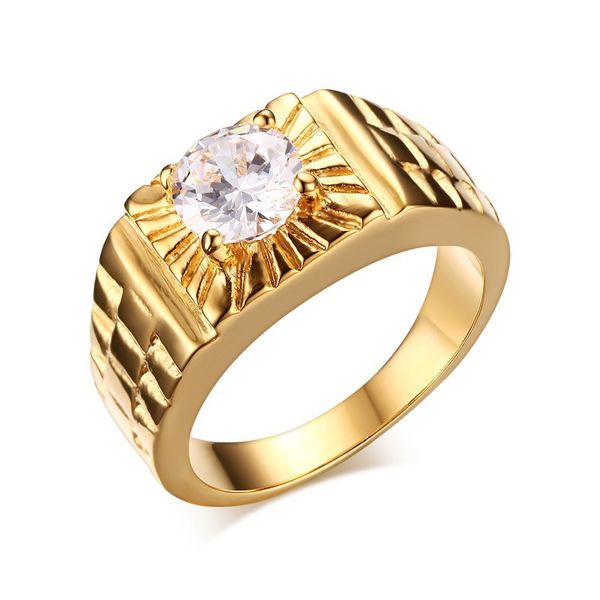 Männer Punk Ring Edelstahl CZ IP Vergoldet Hochglanzpoliert Vintage Schmuck Geschnitzte Geometrische Hipsters Zubehör Gold Größe 7-11