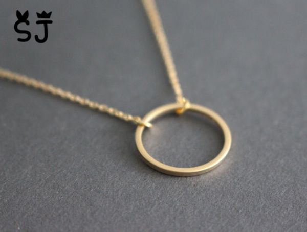 5pcs ouro prata simples colar círculo delicado de círculo aberto colar de contorno eternidade karma círculo de jóias de colar redondo