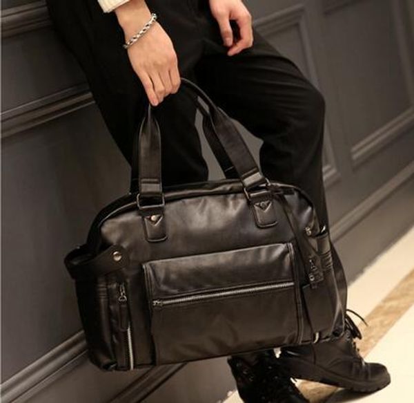 

factory sales brand mens bag leather men leisure travel bag Korean version of the new street was casual men laptop computer bag, Black