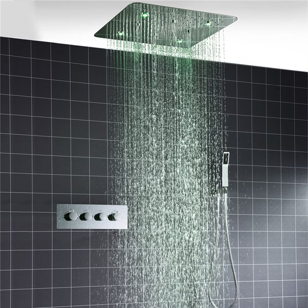

20 «» led light потолок 2мм душ набор spa spray скрытое встраивается в wall встроенный термостат для душа системы смесители водопад ливень