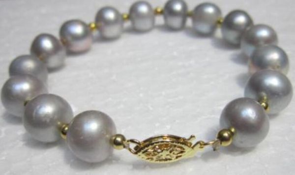 

natural 9-10mm round south sea genuine gray pearl bracelet 14k, Black
