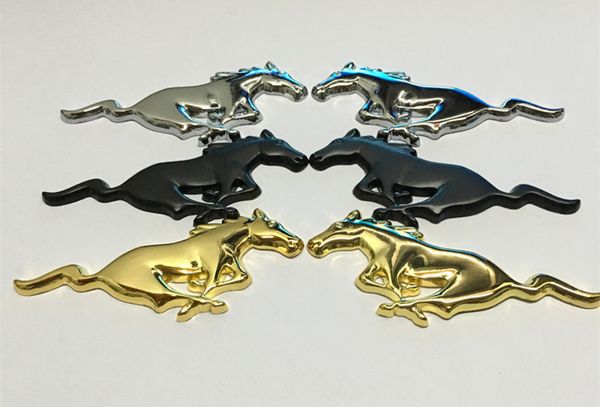 

2pcs car metal horse logo badge emblem sticker size 75x28 -1mm color silver black gold fit for usa cars ford series mustang an3118
