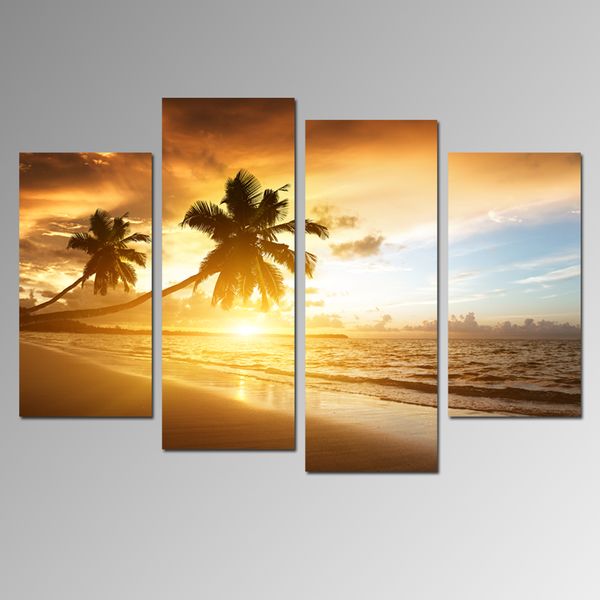 Acheter Coucher Du Soleil Moderne Paysage Marin Peintures Art Sur La Toile Arbre De Noix De Coco Sur La Plage Peintures à La Maison Décoration Murale