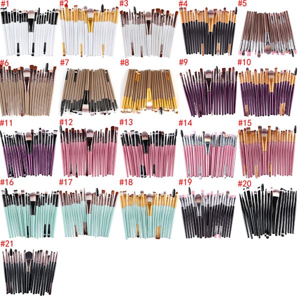 I più popolari 21 stili Colori diversi Pennelli per trucco 20 pezzi = 1 set Pennelli per contorni ombretto fard Mescolare insieme