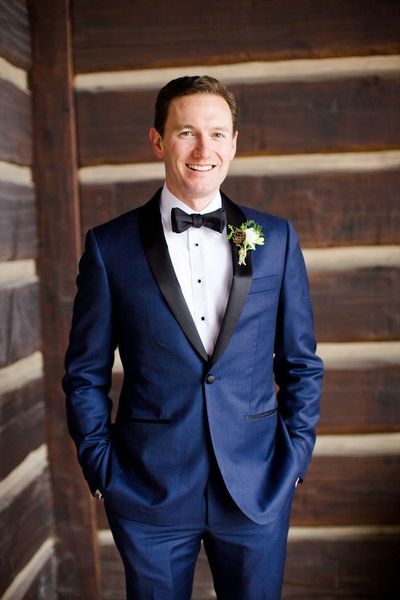 Neuer blauer Herrenanzug mit schwarzem Schalkragen, Hochzeitsanzug, Bräutigam-Smoking, 2-teilig (Mantel + Hose) nach Maß