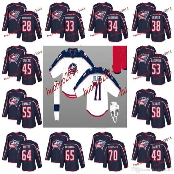 

100th 2017-2018 Season Columbus Blue Jackets Oliver Bjorkstrand Markus Hannikainen Josh Anderson Boone Jenner Sedlak Murray Hockey Jerseys