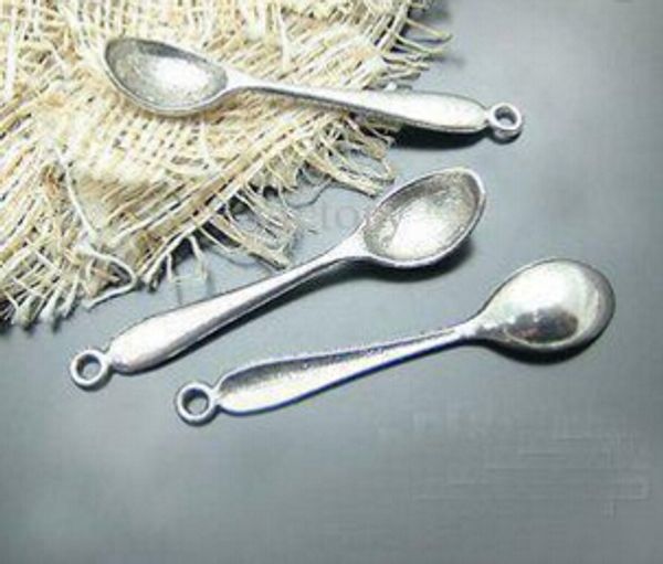 

new 2 colors antique bronze antique silver 100pcs mini spoon dollhouse miniature toy jewelry charm bead finding 55 x 11mm ing, Bronze;silver