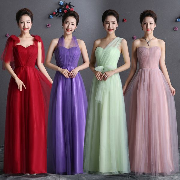 

pleated long soft tulle convertible bridesmaid dress 2016 lace up bridesmaid gowns floor length party dress, White;pink