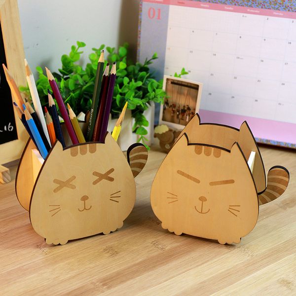 

wholesale-1lot=4pcthe original wooden cartoon cat pen holder/pen container/pen rack/pencil vase