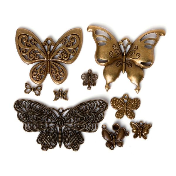 

new 60pcs/lot mixed style zinc alloy antique bronze plated butterfly charms pendants diy jewelry handmade crafts jewelry maki, Bronze;silver