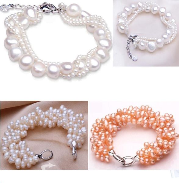 

fashion brand several layers natural freshwater big & small pearl bracelets 2 styles for choices 3pcs, Black