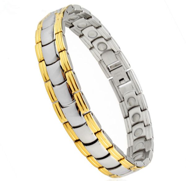 Nova qualidade de moda Aço inoxidável de energia saudável link corrente pulseira com benefits preto ouro prata pulseiras jóias inlay elemento cuidados de saúde magnética