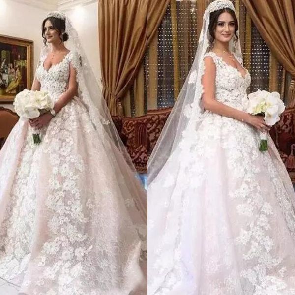 Árabe Dubai Lace Ball Gown Vestidos De Casamento Com Saia Destacável Long Train Appliqued Beads Vestidos De Noiva Custom Made EN101813