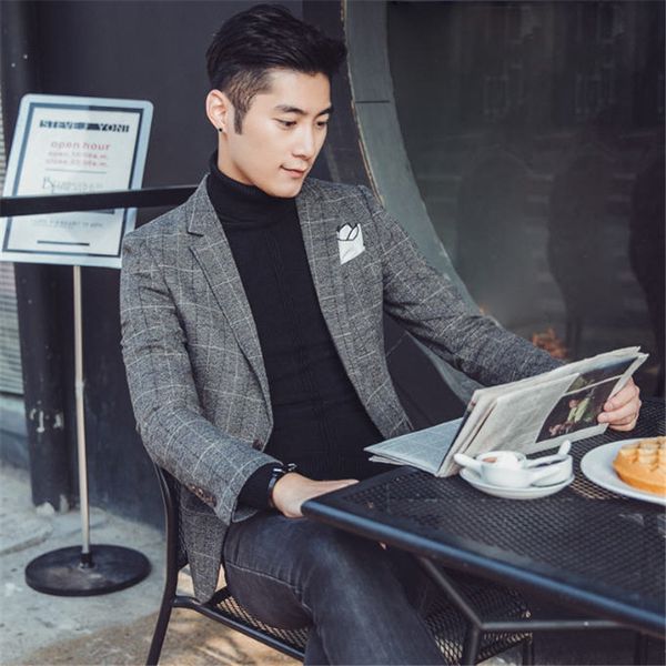 

wholesale- plaid blazer men 2017 new spring casual blazers vintage large size mens suit slim fit blazer masculino 3xl 4xl a1638, White;black