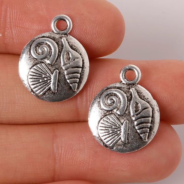 

5pcs 16x19mm zinc alloy antique silver conch round card diy charms pendants jewelry making diy, Bronze;silver