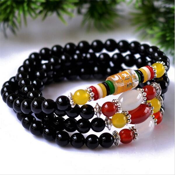 

natural red or black agate beaded bracelets fashion 6 mm 108 beads bangles for women&men vintage jade jewelry, Golden;silver