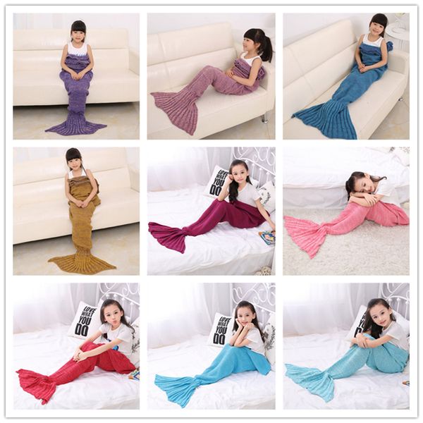 

kids mermaid blanket 140*70cm handmade mermaid tail blankets mermaid tail sleeping bag knit sofa nap blankets costume cocoon b0723