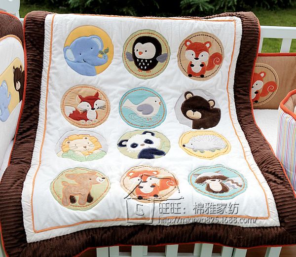 Cotton Baby Bedding Set 3d Embroidery Zoo Squirrel Fox Animals Quilt 4 Pcs Cotton Baby Bedding Set 3d Embroidery Zoo Squirrel Fox Animals Quilt Bumper Cushion Pillow