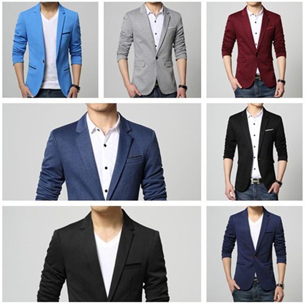 Wholesale-South Korea fashionable blazer black cotton coat of cultivate one's morality Portland crime coat blue -colored men