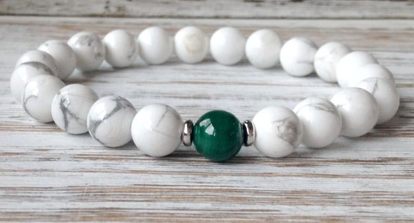 SN1074 Vendita calda Mens Yoga Bracciale Howlite Bracciale Malachite Bracciale Naturale Mala perle Gioielli all'ingrosso