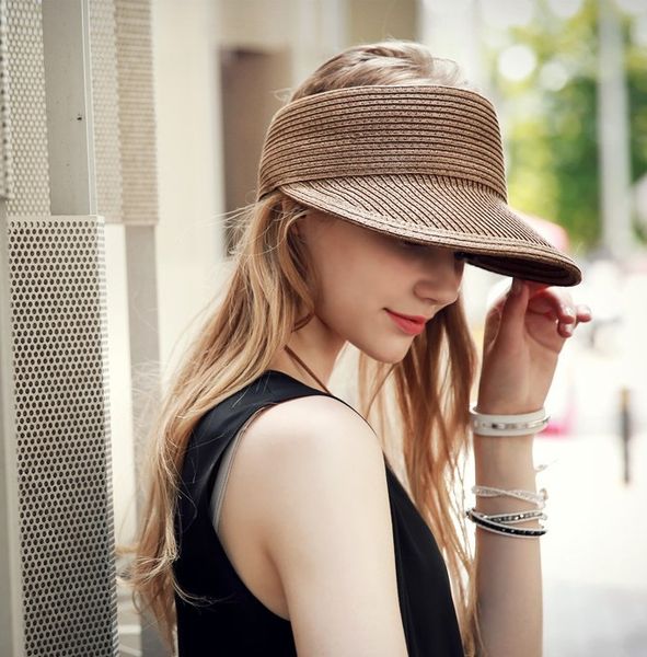 Sommer-Strohvisiere für Damen, faltbar, breiter Krempe, Strandhut, 5 Farben erhältlich, kostenloser Versand